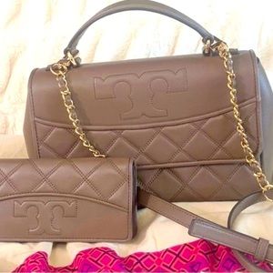 Biege Tory Burch Savannah Top Handle Satchel Set